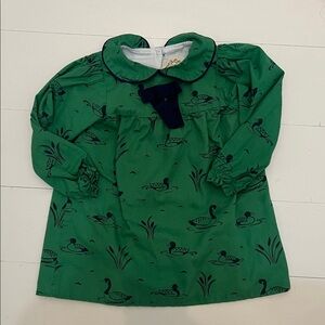The Beaufort Bonnet Company Green Dress with Navy Duck Print